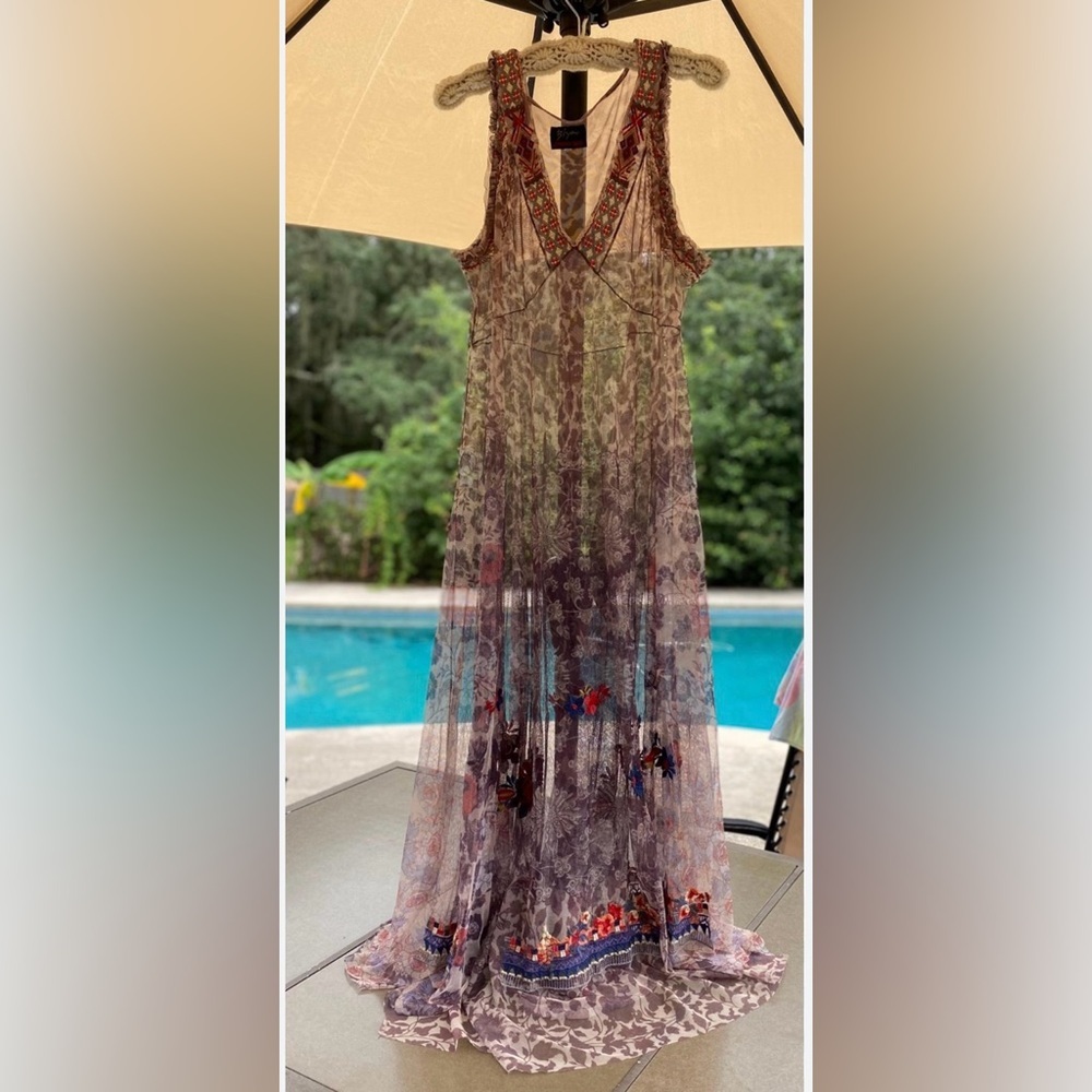 Johnny Was Multicolor Sheer Maxi Dress